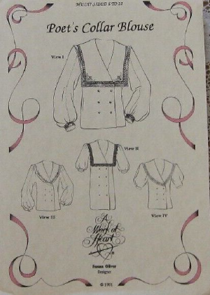 RARE & OUT OF PRINT SUSAN OLIVER WORK POET COLLAR BLOUSE PATTERN  ~